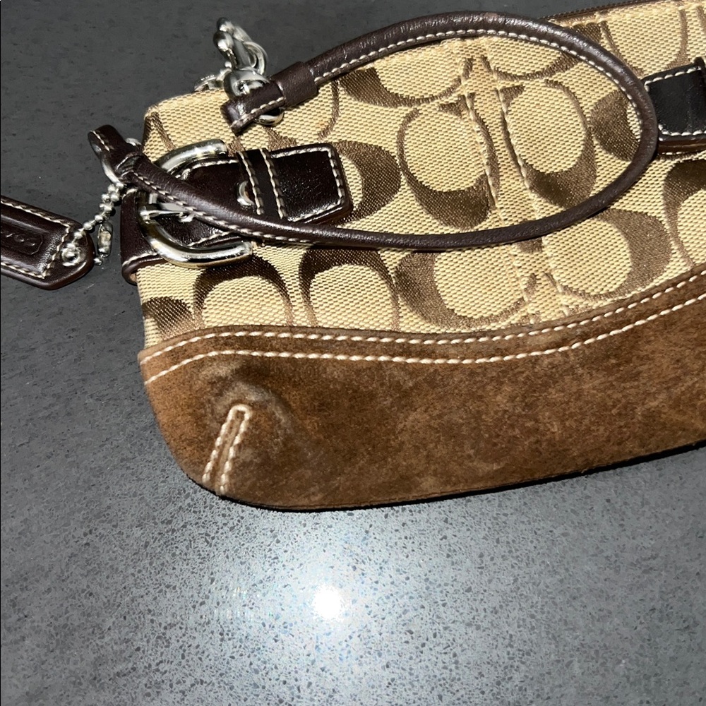 Coach Tan and Brown Signature Wristlet - Picture 3 of 5
